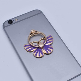 RK TECH Phone Ring Bracket holder, Butterfly Diamond Shape Finger Grip Stand Holder Ring Car Mount Phone Ring Grip Smartphone Ring stent Tablet (Butterfly Soft Purple)