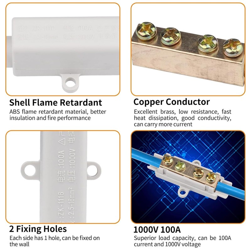 1000V 100A Inline Wire Terminal Block with Flame Retardant Shell