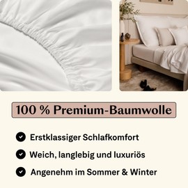 Amqua Fitted Sheet, 100 x 200 cm, Cotton White, Fitted Sheet 100 x 200 cm High Mattress up to 30 cm Base Height, Premium Cotton Satin Bed Sheet, Plain Fitted Sheet, Extra Soft