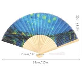 Pssopp 2Pcs Folding Handheld Fan Retro Vintage Hand Held Folding Fan Starry Starry Night Folding Fan with Art Pattern for Hanging Decor