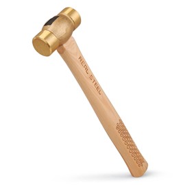 REAL STEEL Drop Forged Solid Brass Non-Sparking Hammer 20 Oz, Hickory Wood Handle 0421