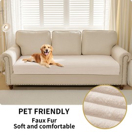 HAOMAIJIA Waterproof Couch Cover for Dogs Washable,Fuzzy Pet Couch Covers for Sofa,Thick Soft Dog Bed Cover Non-Slip Couch Covers for 3 Cushion Couch Sofa Pet Friendly (Off White, 35" x 82")