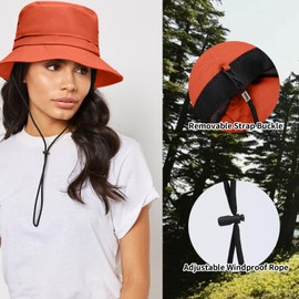 Lancry Bucket Hats for Women Men Packable UPF 50+ Sun Hats for Women with Removable String Breathable Summer Hat for Beach Fishing Hiking, orange, Unit size