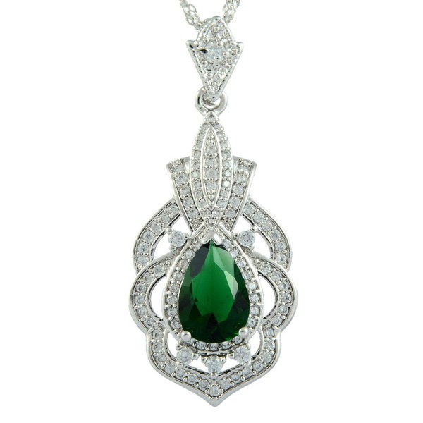 RIZILIA Pendant with 45cm(18") Chain & Pear Cut Gemstones CZ