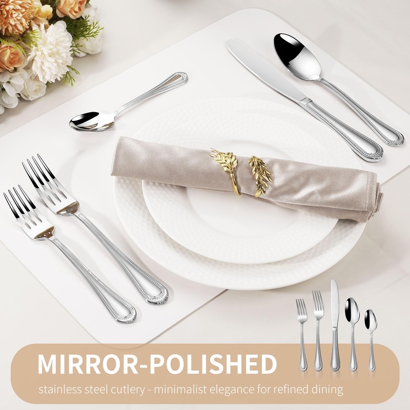 Heavy Duty Silverware Set for 12, 18/10 Stainless Steel, 60