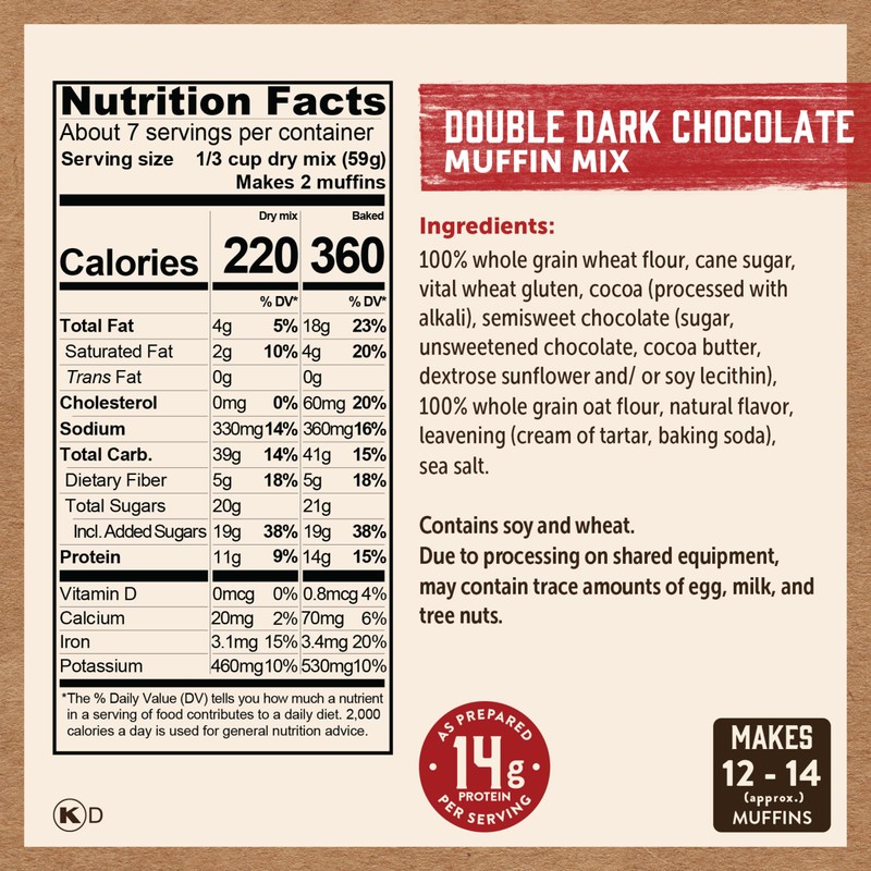 Kodiak Cakes Power Bake Muffin Mix, Double Dark Chocolate, 14