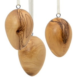 SIKORA OD19 Set of 3 Large Decorative Easter Eggs Made of Olive Wood for Hanging Height: 5.6 cm