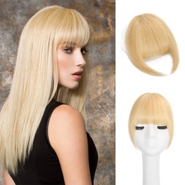 EBENK Clip in Bangs-100% human hair Blonde Wispy Bangs in hair pieces, Fake Bangs Hair Clip, Easy Hair Extensions for women, Clip on Bangs Curved Bangs for Daily Wear