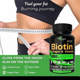 Zafinco Biotin Fish Collagen And Vitamin 30000 Mcg 60 Capsules 1pack Halal