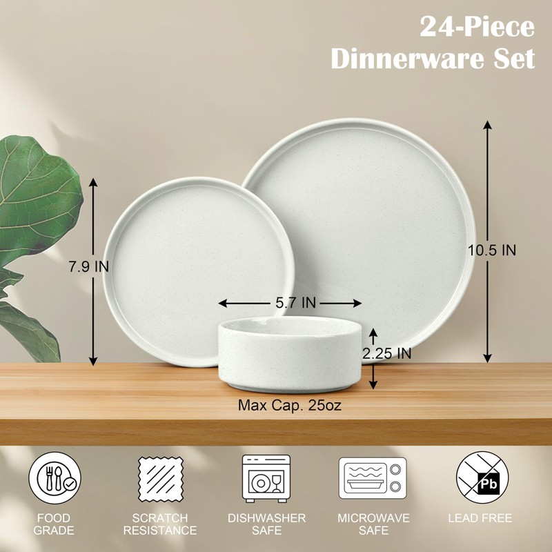 E-far Dinnerware Sets for 8, 24-Piece Stoneware Plates and Bowls