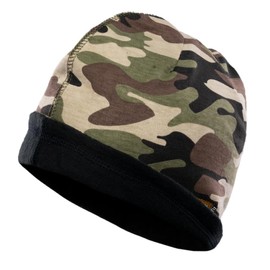 Flame Resistant FR Reversible Beanie/Skull Cap - Heavy Duty - 100% C Knit - 16 oz, Military Camouflage / Black, X-Large