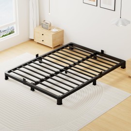 Superay 4 Inch Queen Bed Frame Low Profile, Heavy Duty Metal Platform Bed Frame with Round Corner Legs, Sturdy Mattress Foundation, No Box Spring Needed, Easy Assembly, Noise Free, Black