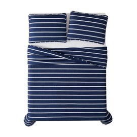 TRULY SOFT Maddow Stripe Navy Full/Queen 3-Piece Quilt Set