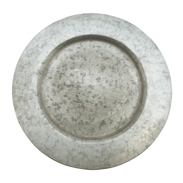 CH372.S13R Sousplat Collection Galvanized Finish Distressed Metal Charger Plate, Silver, 13"
