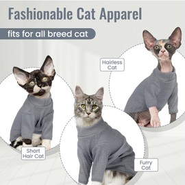 DENTRUN Sphynx Hairless Cats Shirt, Pullover Kitten T-Shirts with Sleeves, Breathable Cat Wear Turtleneck Sweater, Adorable Hairless Cat's Clothes Vest Pajamas Jumpsuit for All Season