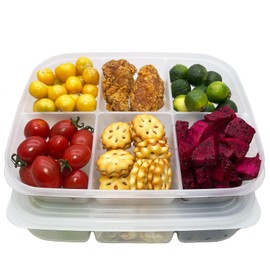 TeTeBak Bento Box - 6-Compartment Reusable Bento Lunch Box for School, Work, and Travel, Food Prep Containers, Snack Containers for Kids, Portion Control Bento Lunch Box for adult, Set of 2, Clear