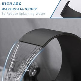 AZOS Waterfall Bathtub Faucet Set with Hand Shower Widespread Roman Tub Faucet Set 5 Hole Tub Filler Faucet Deck Mounted Roman Bathtub Faucet with Sprayer, Matte Black