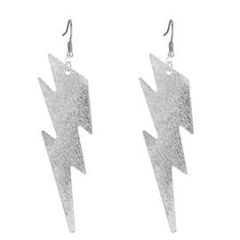 Punk Exaggerated Lightweight Lightning Thunder Weather Bolt Dangle Hanging Earrings for Women Statement Jewelry -Silver