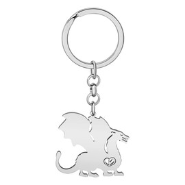NEWEI Stainless Steel Welsh Dragons Keyring Fantasy Dragon Keychain for Women Girls Purse Car Key Charms, Silver Plated Welsh Dragon