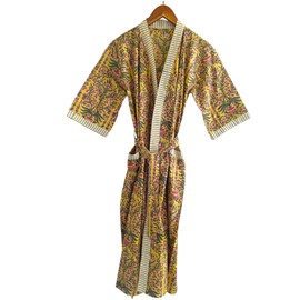RAJBHOOMI HANDICRAFT Women's Cotton Robe Dressing Gown|Luxurious Kimono-Style Bathrobe & Nightwear for Ladies| Perfect Bridesmaids Gift |Plus Size|Elegant & Comfortable Nightwear for Women 48" length