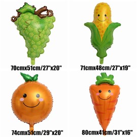 8 Pack Assorted Fruit Vegetable Shaped Foil Balloons Jumbo Apple Banana Orange Strawberry Grape Globos Corn Carrots Broccoli Mylar Balloons for Birthday Party Favours