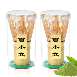 Alyvisun Set da 2 Fruste Matcha in Bambù con 76 Setole, Chasen Artigianale, Frusta Tradizionale per un Matcha Cremoso e Schiumoso, Ideale per la Cerimonia del Tè