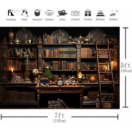 7X5FT Vintage Bookshelf Photography Backdrop Classical Study Room Medieval Bookshelf Library Wall Backdrop Dark Academia Decorations Photo Backdrops Banner