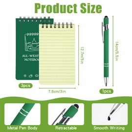 OT-NVWOZR Waterproof Pocket Notebooks with Pens, 3x5 Mini Notepad All Weather Top-Spiral Memo Police Notebook Write in the Rain Steno Note Pads for Outdoor School Office (3, Green)