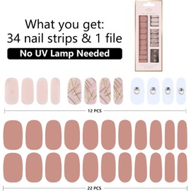 LabTabBa 34pcs UV-Free Nail Stickers Gloss Nail Strips Nail Polish Strips Gradient Full Nail Wraps
