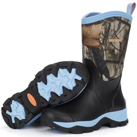 Showave Women's Rubber Hunting Boots Mid Calf Waterproof Rain Boot Insulated Mud Boots Durable Outdoor Working Boot for Fishing Garden Chore