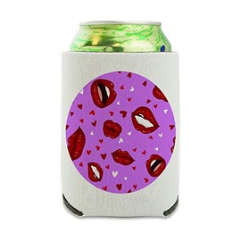 Luscious Red Lips Kiss Pattern Set Can Cooler - Drink Sleeve Hugger Collapsible Insulator - Beverage Insulated Holder