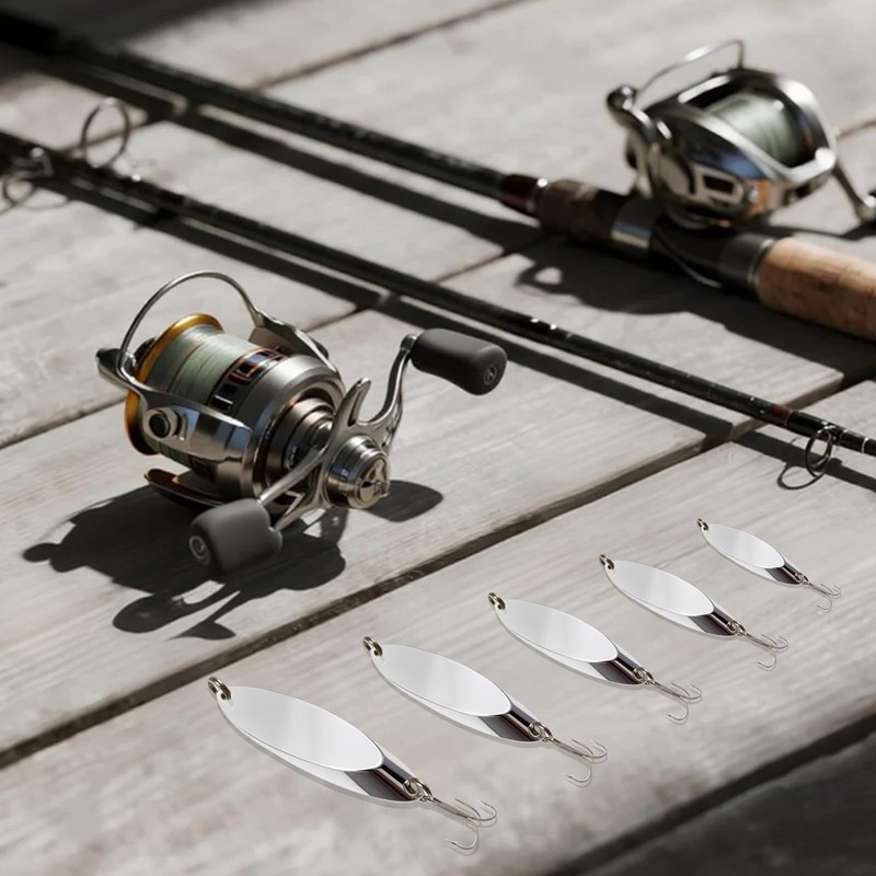 FishingPepo 5pcs Fishing Lures Spoons Trout Lures Hard Metal Spinner