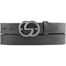 BELTINGER EMIL Women's Belt Made of Full Cowhide Leather, 3 cm, Slim Leather Belt for Women, 30 mm, Black Metallic, Black, metallic black