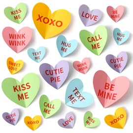 60PCS Valentine's Day Heart Wall Stickers, 3D Valentines Wall Decorations Colorful Conversation Candy Hearts Love Decals for Romantic Home Room Window Decor