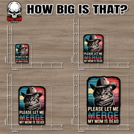 Please Let Me Merge My Dad is Dead Sticker or Magnet Christmas Ornament Funny Cowboy Cat Retro Sunset Waterproof Vinyl Bumper Sticker for Water Bottle Car Laptop