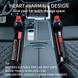 2024 Car Leather Cup Holder Gap Bag, Seat Gap Storage Box, Adjustable Car Seat Storage Box, Car Seat Gap Organizerwith Cup Holder, for Glasses Phones Keys and Cards (Passenger Side Beige)