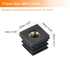 uxcell 4Pcs Inserts for Square Tubes with M8-1.25mm Thread, for 0.87"x0.87" OD Square Tube, Black Plastic Plug Caster Insert Chair End Caps Furniture