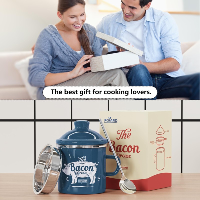Mini Bacon Grease Container With Strainer - 15OZ Enamel Grease