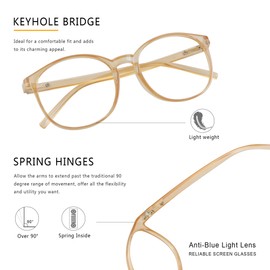 LAMBBAA Vintage Round Progressive Multifocal Presbyopic Glasses, Anti-Blue Light Glasses for Men Women Readers (+0.00/+2.50 Magnification)