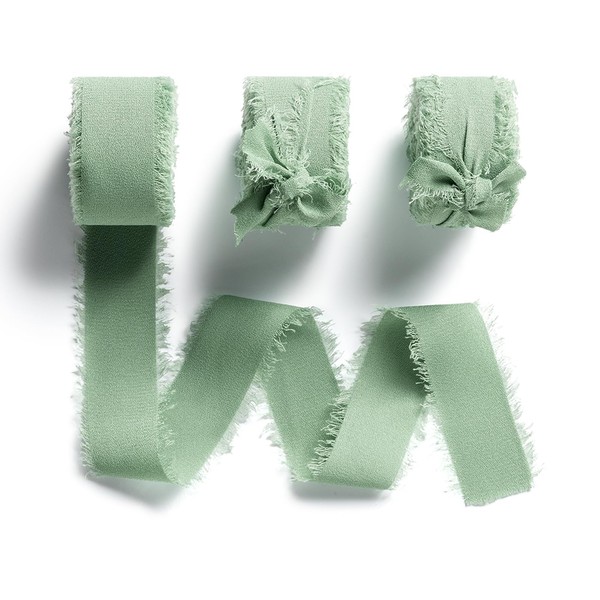 MORSUNBELA Green Ribbon Chiffon Ribbon Eucalyptus Green Silk Ribbons for