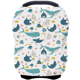 Car Seat Covers for Babies - Multi- use Nursing Carseat Canopy, Breastfeeding Covers, Baby Shower Gifts for Boys and Girls (sea World)