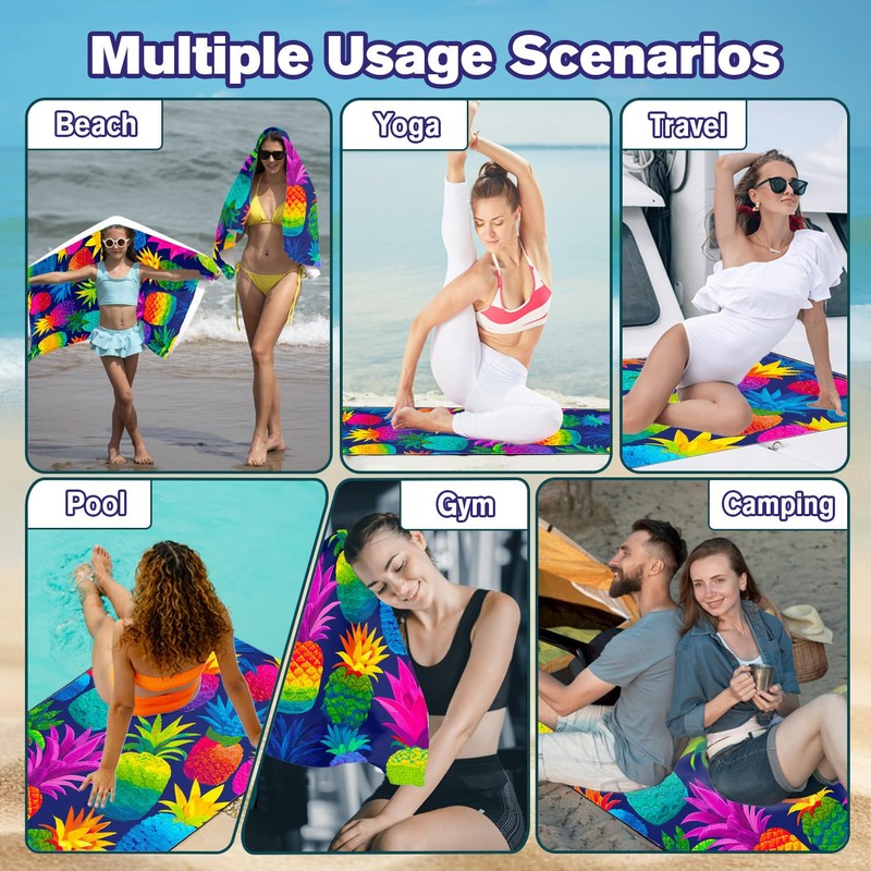 Violetpos Rainbow Pineapple Beach Towel, Extra Large 180x90 cm 250GSM
