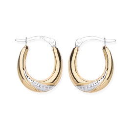 9ct Gold on Silver Oval Creole Earrings ~ Patterned Hoop