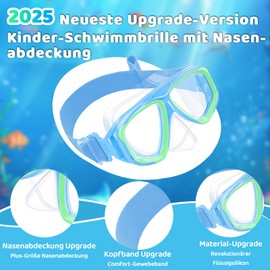 Vvinca Swimming Goggles for Kids with Nose Guard and Fabric Strap, Shatterproof, Anti-Fog and Waterproof for Children 3-14 Years