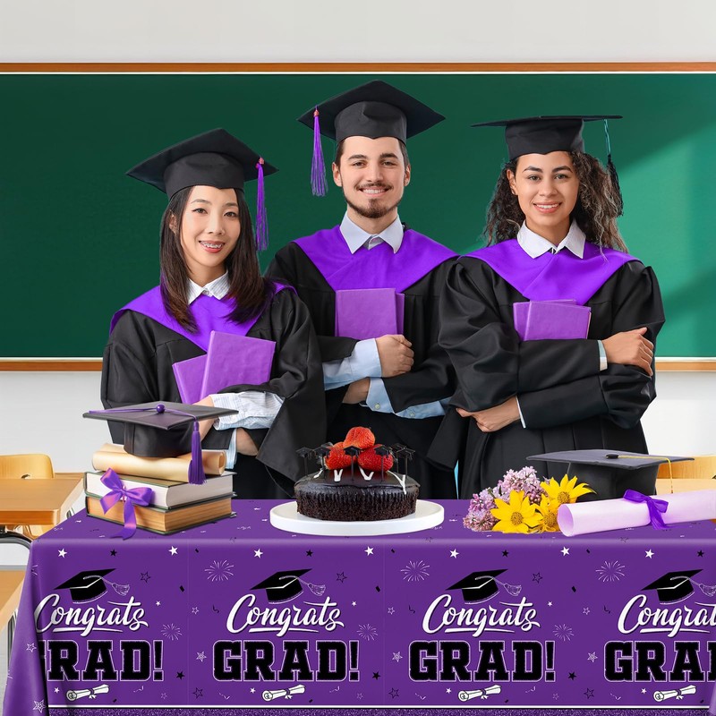 Graduation Tablecloth Purple Graduation Decorations Gongrats Grad Tablecloth 2026 Graduation