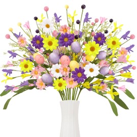 Yen Jean 12PCS Easter Decorations Artificial Eggs Flowers - Spring Floral Picks Decor Stems with Leaves for Home Table Centerpiece Vase Arrangement