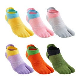 UBUMO Women's Flip Flop Tabi Socks Big Two Toe Split 2 Toes Ankle No Show Crew Athletic Cotton 6 Pairs