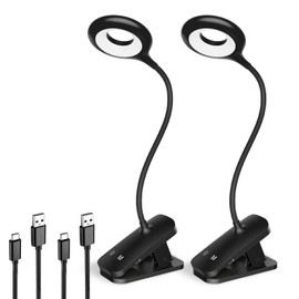 HECDSTLY 2 Pack Clip on Reading Light for Bed Headboard, Battery Rechargeable Large Clamp Bed Lamp - 5 Colors 5 Brightness, Flexible Arm Book Light at Night for Kids Bunk Desk Metal Bed Frame