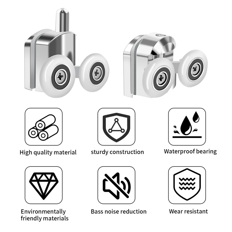 Hevysuo 4 Pcs Wheel Shower Door Rollers,23mm Diameter Metal Shower