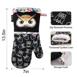 Alselo Oven Mitts, Heat Resistant with Soft Quilted Cotton Lining Set of 2, Fashion Animal Design with Silicone Printing Anti-Slip Kitchen Gloves for Safe Backing Cooking Barbecue（Black 2）